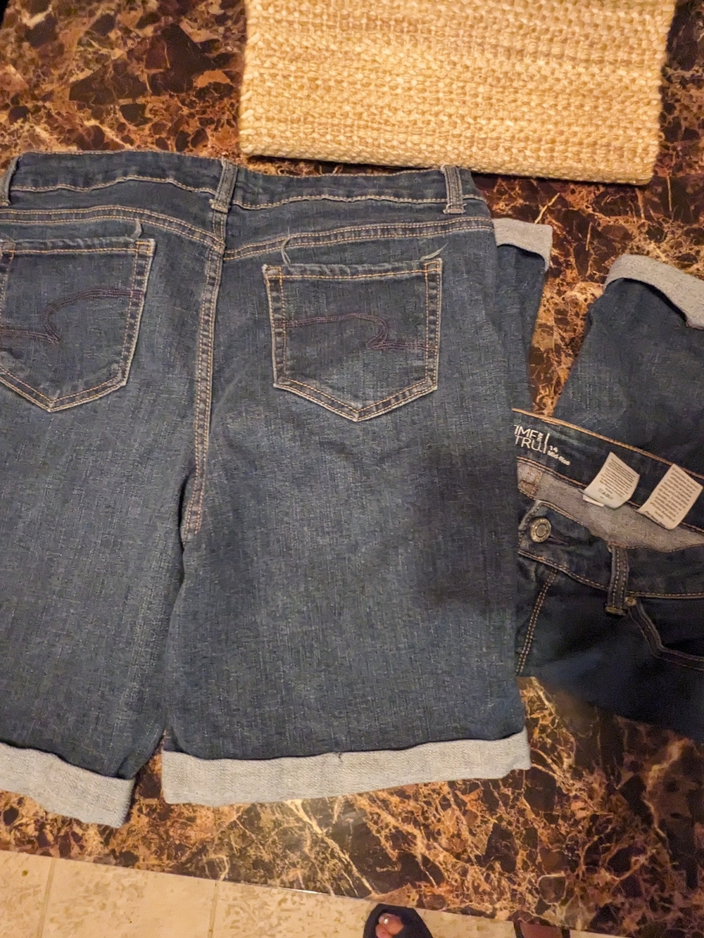 Time and Tru Dark Blue Denim Jean Shorts - Rolled Cuffs